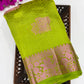 Attractive Green Colored Raw Silk Saree With Floral Design For Women Near Me