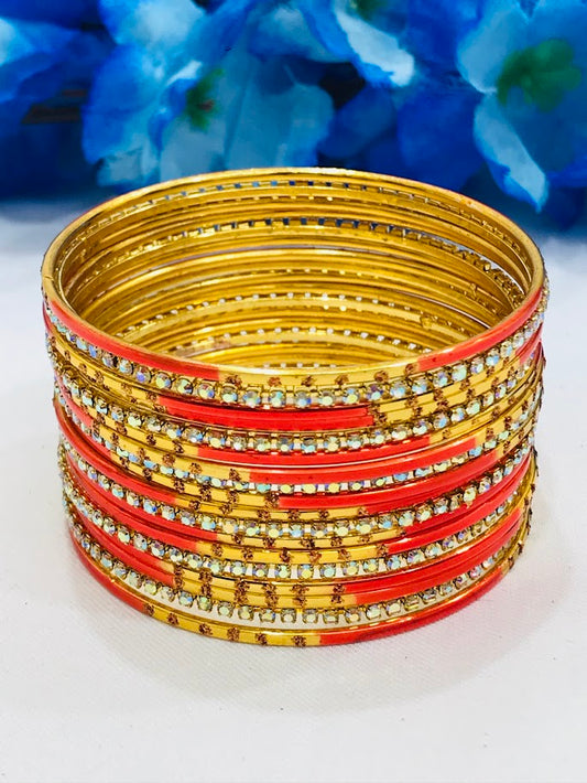 Beautiful Orange Color Party Wear Metal Bangles For Women