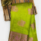 Attractive Green Colored Raw Silk Saree With Floral Design For Women In Happy Jack
