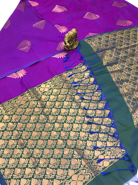 Lavender Colored Floral Designed Soft Silk Saree In Yuma