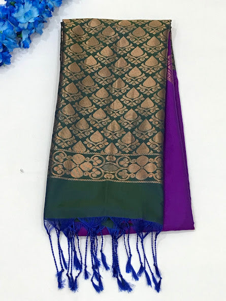 Alluring Lavender Colored Floral Designed Soft Silk Saree For Women