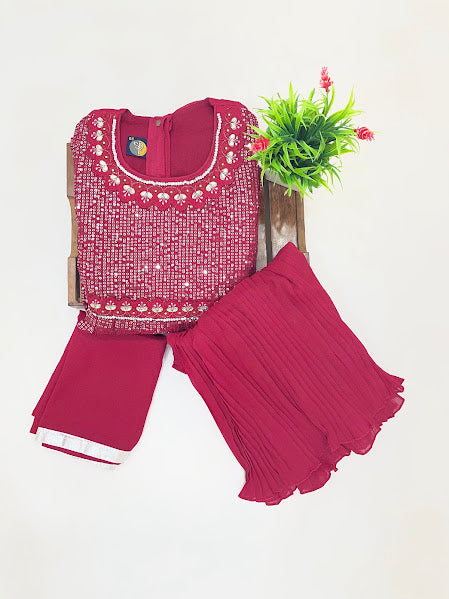 Maroon Color Palazzo Suits With Zari And Sequins Stone Work In USA
