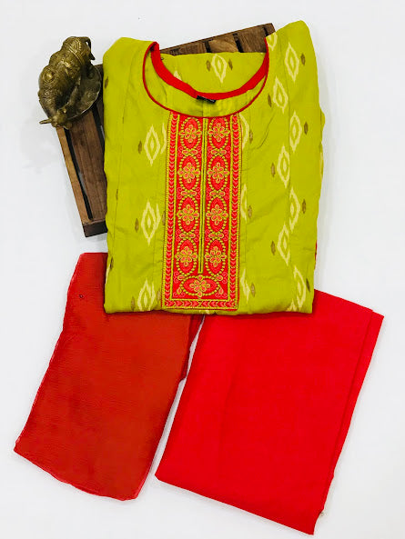 Embroidery Work With Silk Cotton Kurti Suit In USA