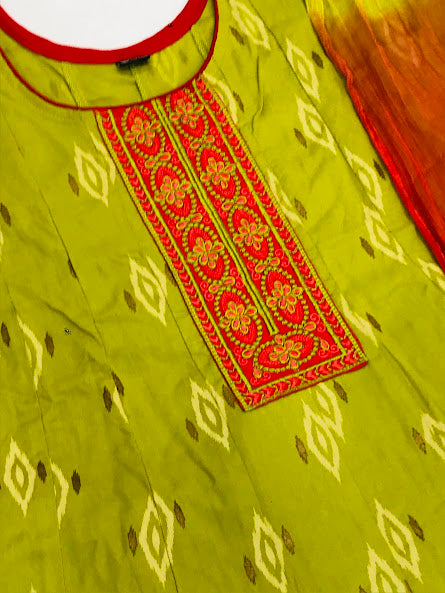 Green Colored Embroidery Work With Silk Cotton Kurti Suit In Tempe