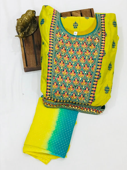 Charming Yellow Colored Embroidery Work In USA