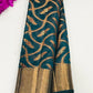 Stunning Teal Green Colored Raw Silk Saree With Zari Work