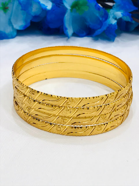 Lovely Gold Plated Gold Color Bangles With Wave Style Design For Women