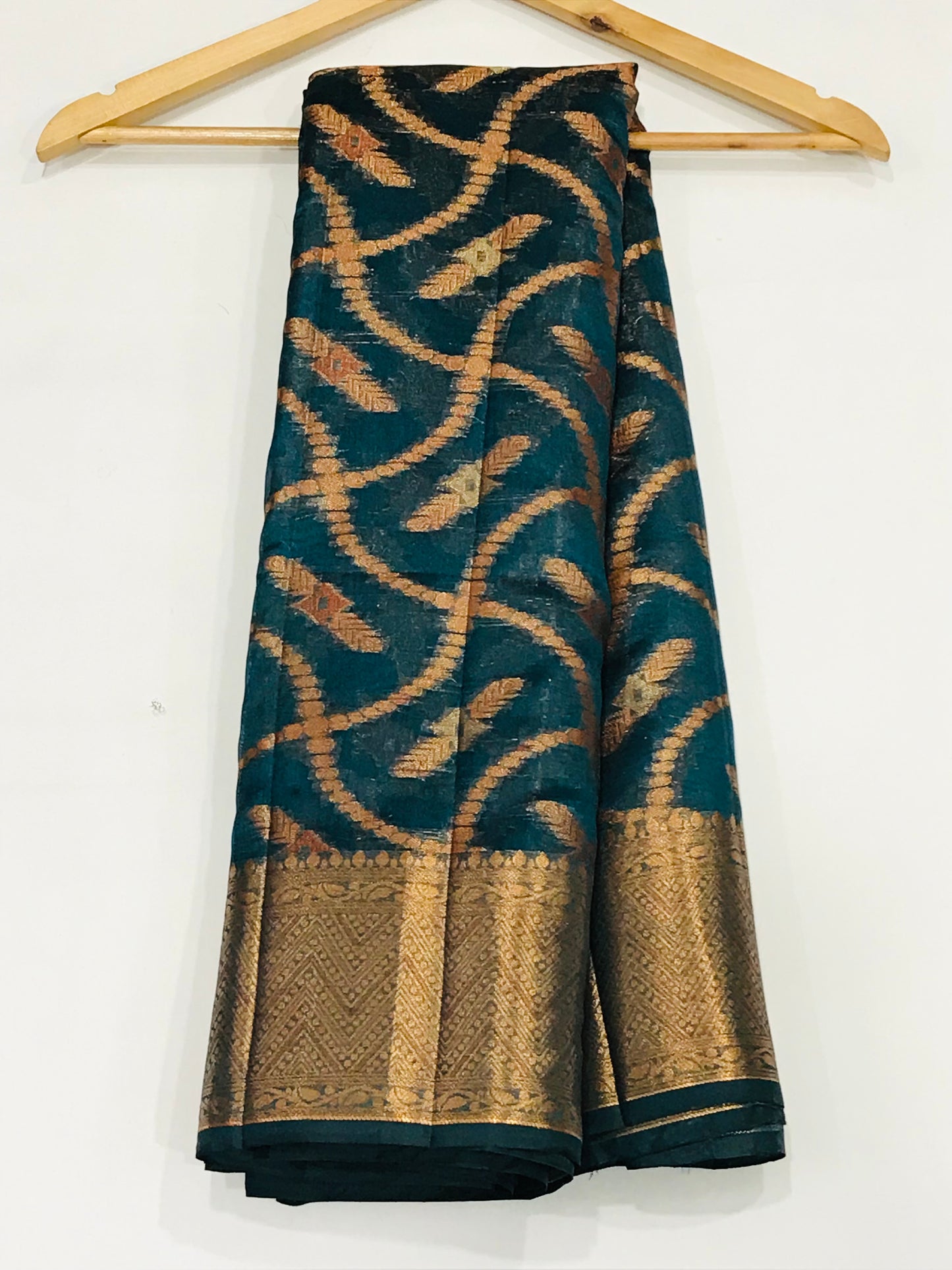 Teal Green Colored Raw Silk Saree With Zari Work In USA