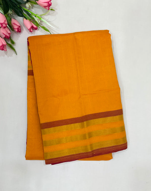 Wondlerful Yellow Color Zari Work Border With Cotton Saree For Women
