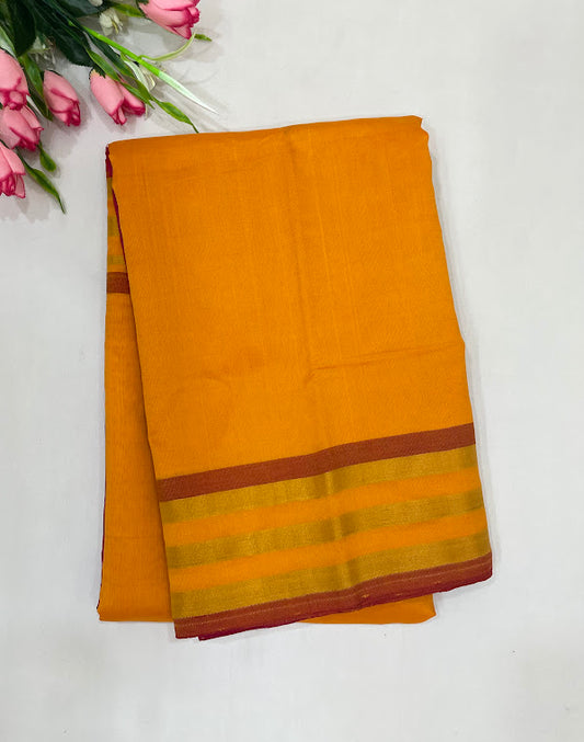 Wondlerful Yellow Color Zari Work Border With Cotton Saree For Women