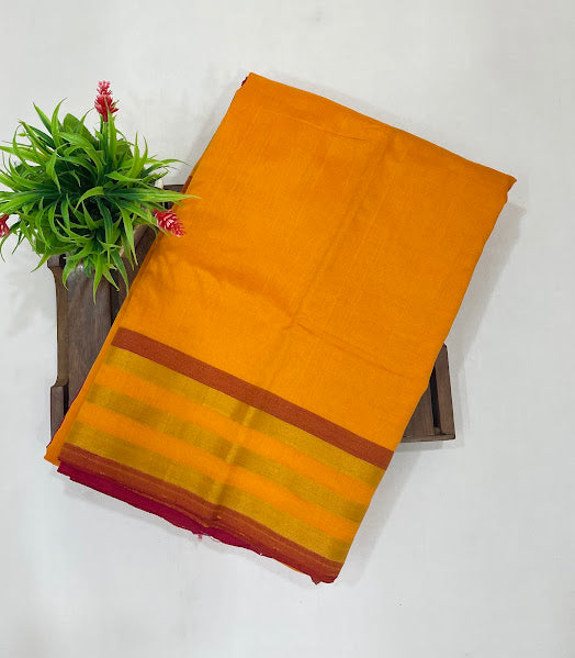 Wondlerful Yellow Color Zari Work Border With Cotton Saree Near Me
