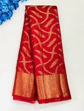 Beautiful Red Colored Silk Cotton Saree With Zari Work For Women