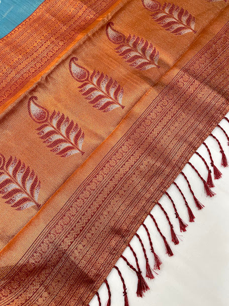 Appealing Green Color Tissue Silk With Zari Work Saree In Yuma