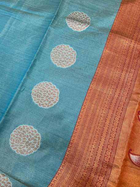 Green Color Tissue Silk With Zari Work Saree In Tempe