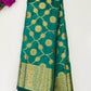Gorgeous Teal Green Color Silk Cotton Saree With Zari Work For Women