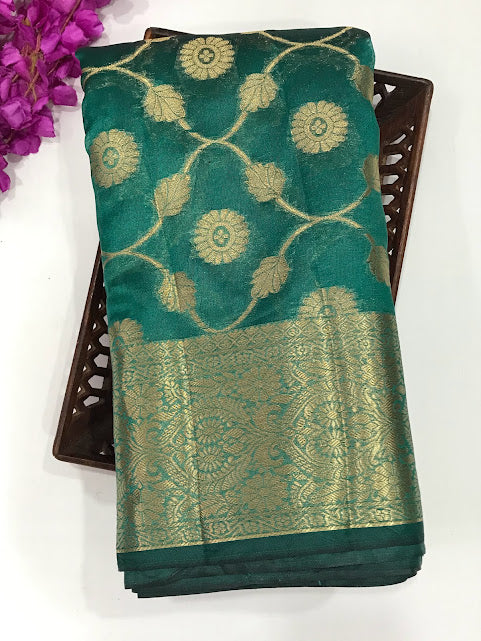  Teal Green Color Raw Silk Saree With Zari Work  In Near Me