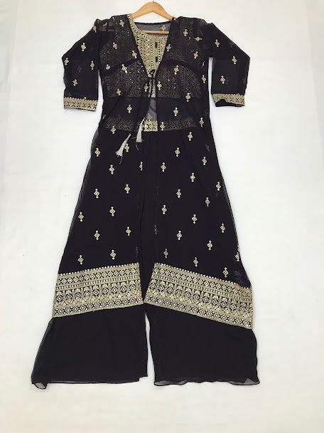 Wondrous Dark Purple Colored Embroidery Work Palazzo Suits For Girls