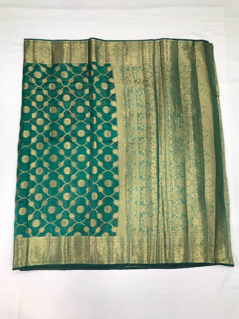 Gorgeous Teal Green Color Raw Silk Saree In Chandler