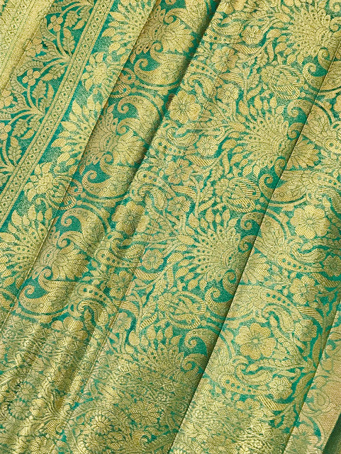 Teal Green Color Raw Silk Saree With Zari Work In Yuma