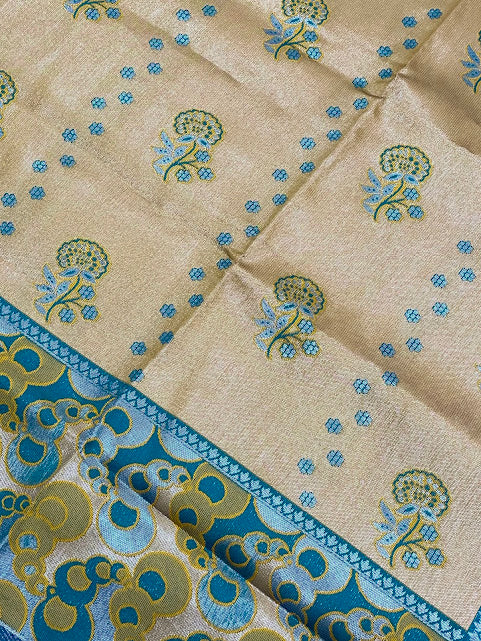 Gold Color Silk Saree With Rama Green Color Border In Mesa