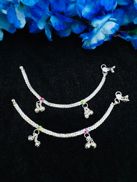 Alluring Silver Color Anklets With Stone And Bead Work For Women