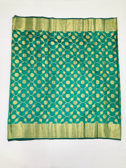 Gorgeous Teal Green Color Raw Silk Saree With Zari Work  In Suncity