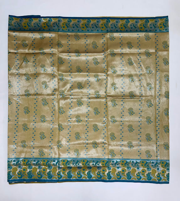 Gold Color Silk Saree With Rama Green Color Border In Chandler