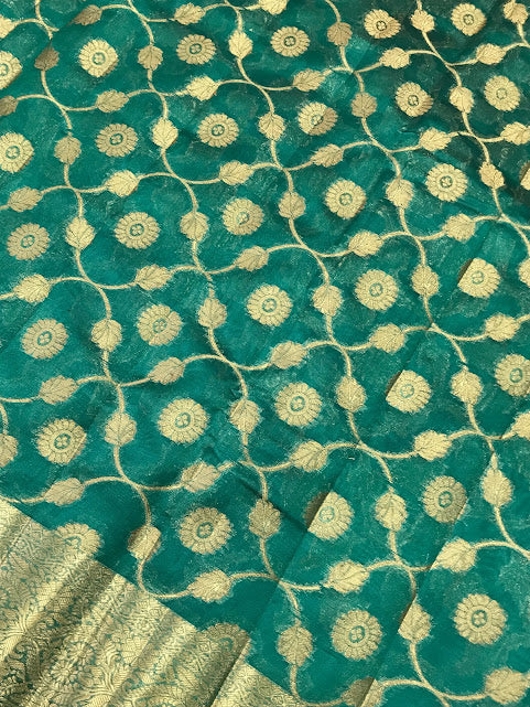  Teal Green Color Raw Silk Saree With Zari Work In Tempe