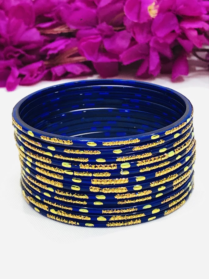 Beautiful Blue Color Glass Bangles With New Designs For Women