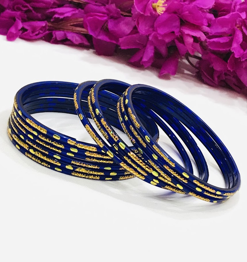 Beautiful Blue Color Glass Bangles With New Designs For Women