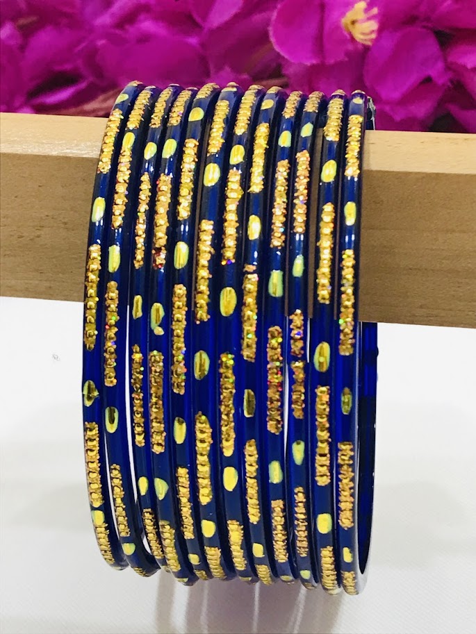 Beautiful Blue Color Glass Bangles With New Designs For Women