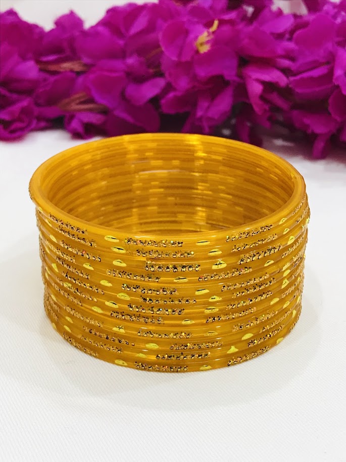 Alluring Yellow Color Party Wear Glass bangles For Women