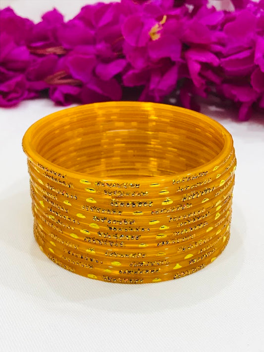 Alluring Yellow Color Party Wear Glass bangles For Women