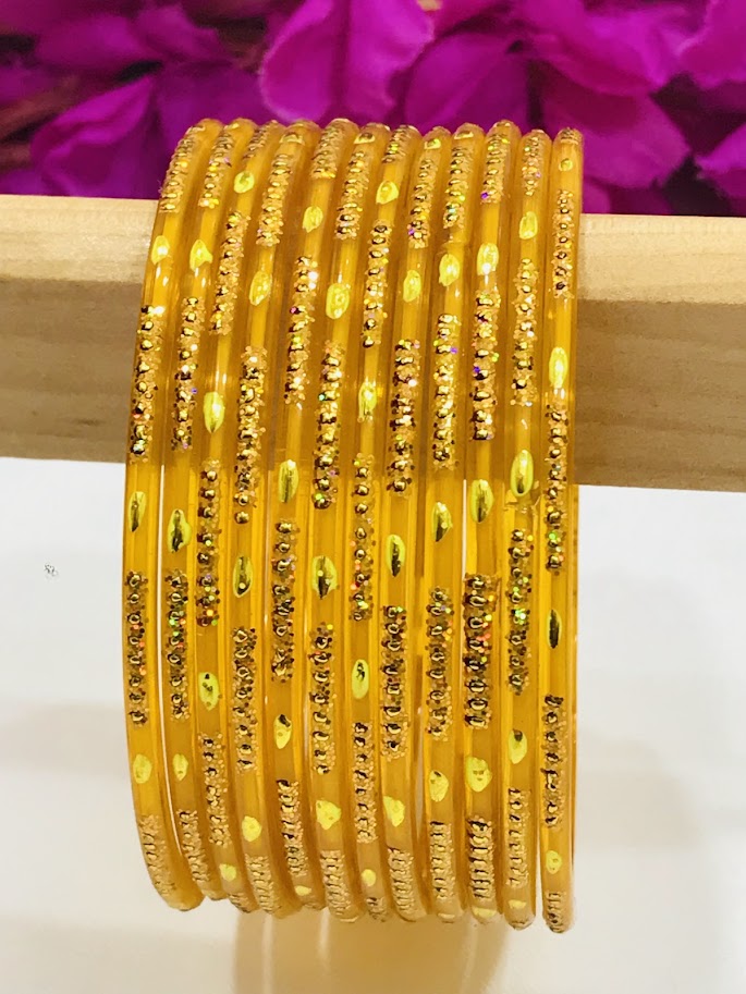 Alluring Yellow Color Party Wear Glass bangles For Women