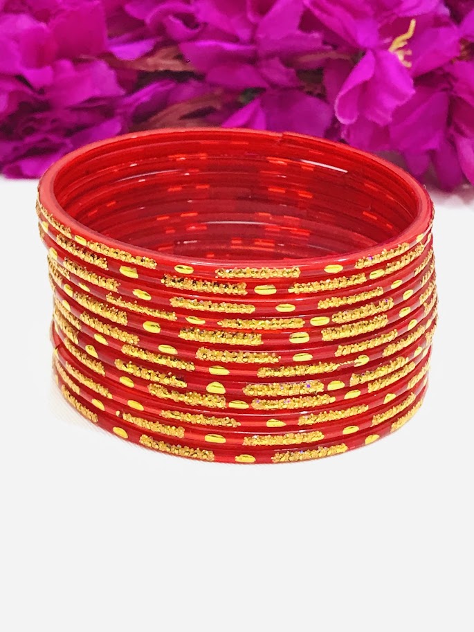 Stunning Red Color Glass Bangles With New Design For women