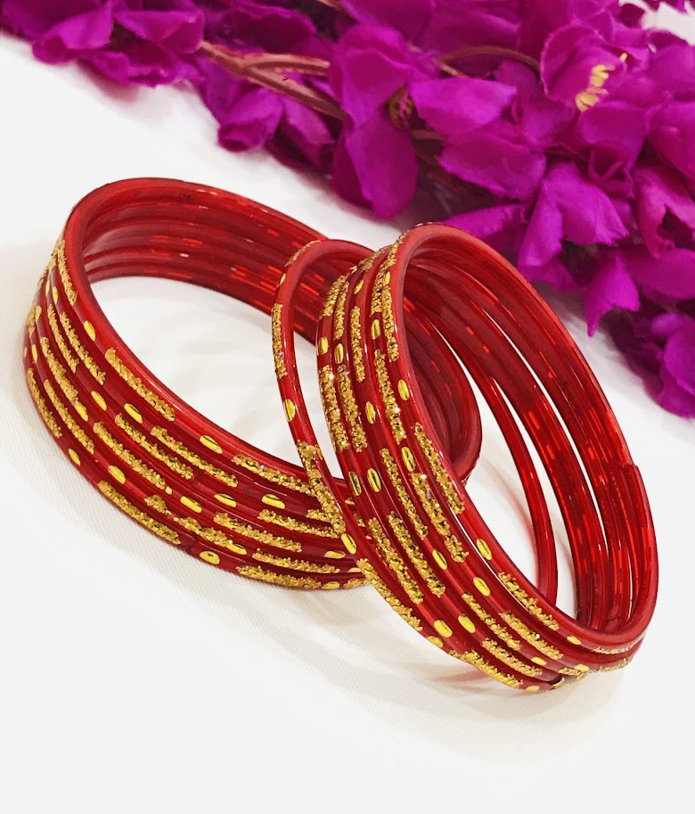 Stunning Red Color Glass Bangles With New Design For women