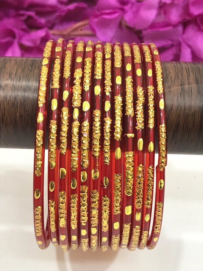 Stunning Red Color Glass Bangles With New Design For women