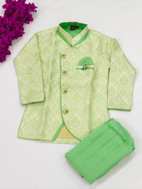 Appealing Green Color Boys Kurta With Pajama Set