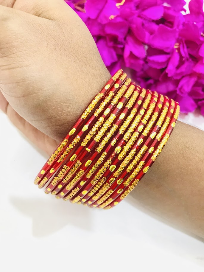 Stunning Red Color Glass Bangles With New Design For women