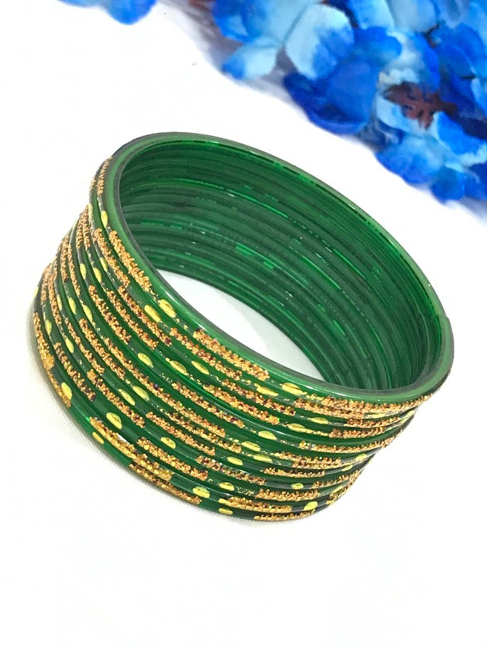 Gorgeous Green Color New Design Glass Bangles For Women