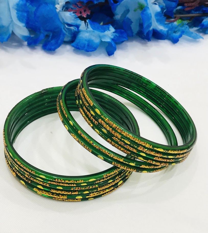 Gorgeous Green Color New Design Glass Bangles For Women