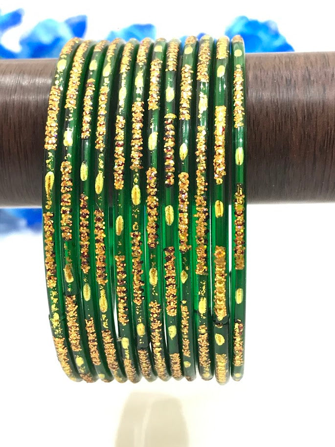 Gorgeous Green Color New Design Glass Bangles For Women