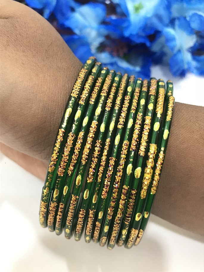 Gorgeous Green Color New Design Glass Bangles For Women