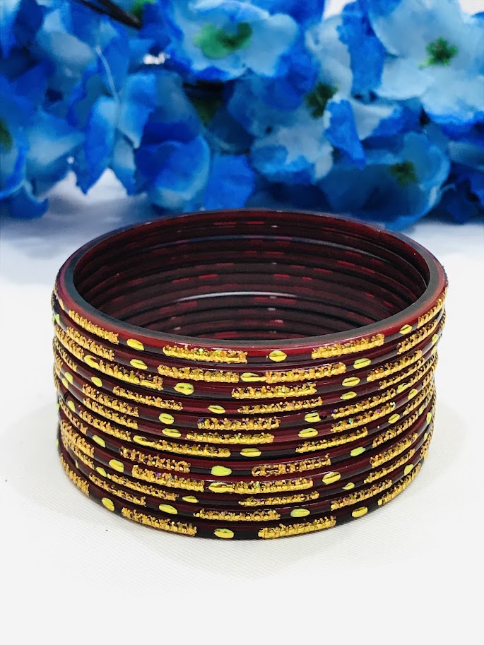 Attractive Maroon Color Party Wear Glass Bangles For Women