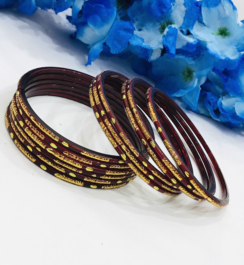 Attractive Maroon Color Party Wear Glass Bangles For Women