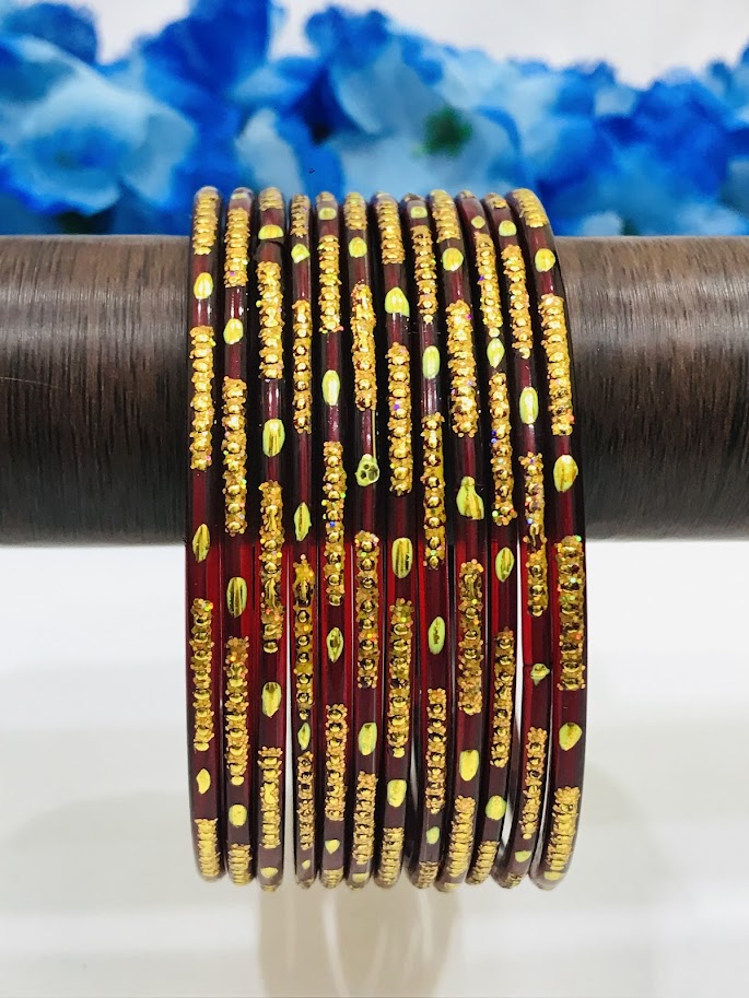 Attractive Maroon Color Party Wear Glass Bangles For Women