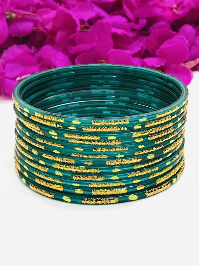 Pretty Teal Green Color New Design Glass Bangles For Women