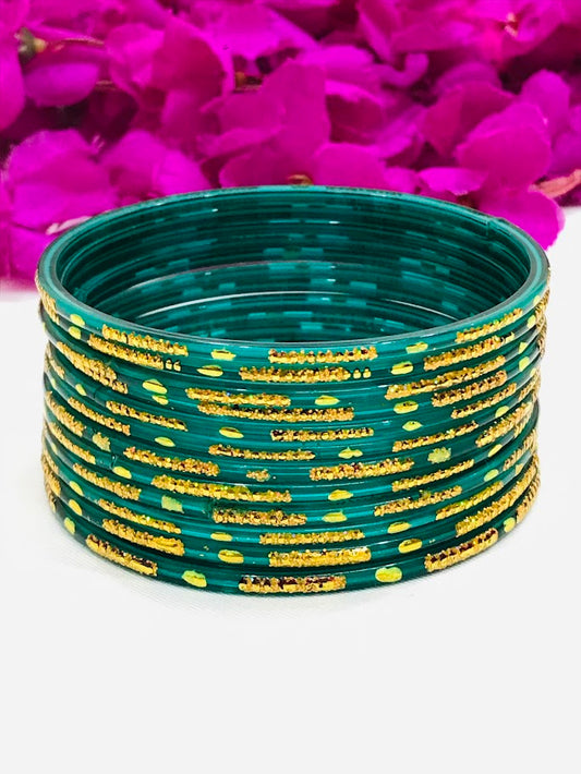 Pretty Teal Green Color New Design Glass Bangles For Women