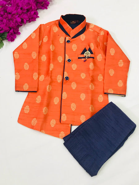 Elegant Orange Color Designer Silk Kurta With Pajama Set