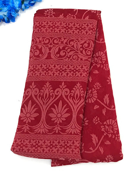 Pretty Red Color Georgette And Chiffon Saree For Women